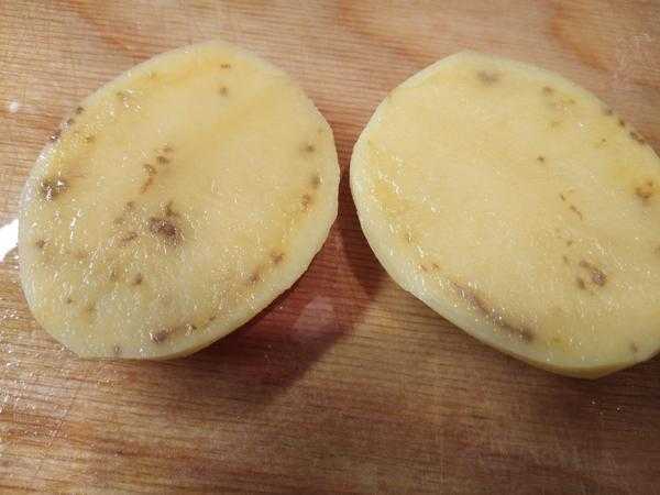 Почему картофель сладкий после подмораживания. Железистая пятнистость картофеля. Железистая пятнистость клубня картофеля. Коричневые прожилки в картофеле что это. Внутри картофеля коричневые прожилки.